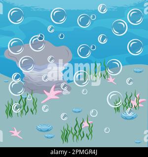 Underwater world. Algae, Sea Stars, Shells Stock Vector