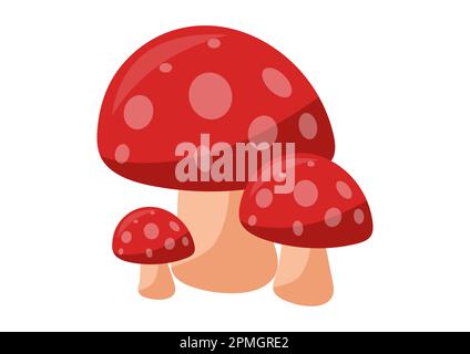 Three red mushrooms isolated on white background. Vector illustration of red mushroom Stock Vector