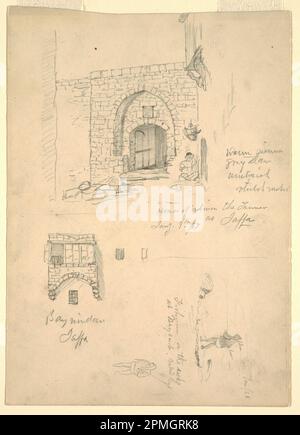 Drawing, Sketches of the House of Semon the Tanner, Jaffa, Palestine [Tel-Aviv, Israel] and Fishermen on the Rocks at Beyrout, Syria [Beirut, Lebanon]; Frederic Edwin Church (American, 1826–1900); Israel; graphite on paper; 24.8 × 17.8 cm (9 3/4 in. × 7 in.) Mat: 45.7 × 35.6 cm (18 × 14 in.) Stock Photo