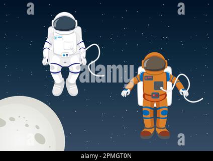 Two astronauts in different positions. Space, Galaxy. Vector illustration Stock Vector