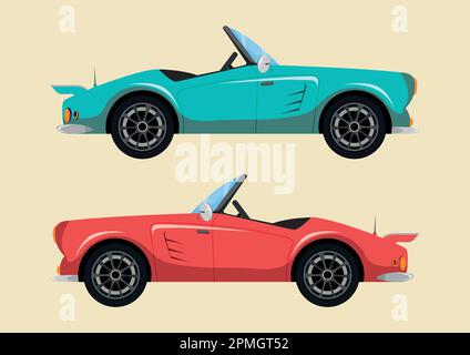 Two different colors of classic old car in a flat style.Vector illustration Stock Vector
