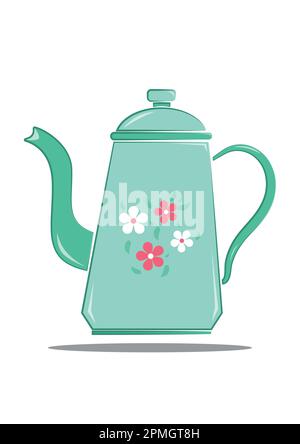 Vector illustration of vintage water kettle with floral design in flat style isolated on white background Stock Vector