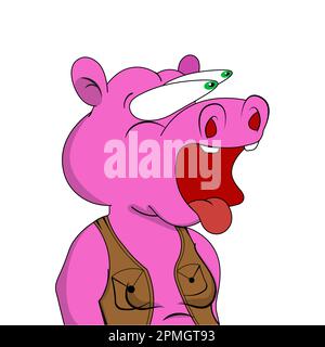 Vector illustration of scared hippo isolated on white background Stock Vector