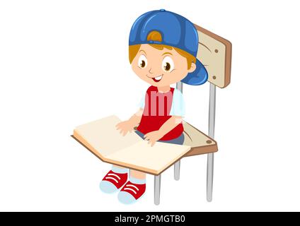 The child is reading a book sitting in a chair vector illustration Stock Vector