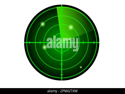 Vector green radar. HUD radar display. Vector illustration of radar with targets in action isolated on white background Stock Vector