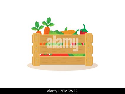 Wooden Crate Full Of Vegetables Clipart Stock Vector