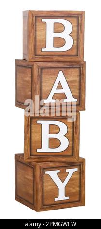 Baby Text Word Wooden Wood Blocks Stock Vector