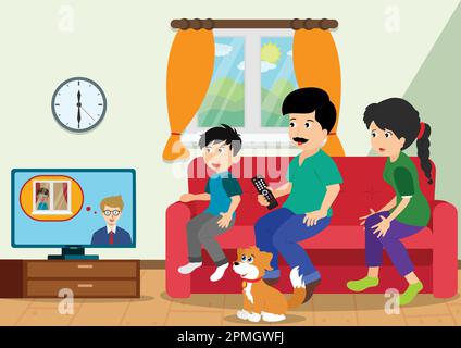 Vector Illustration of Happy family is watching TV. Stay home Stock Vector