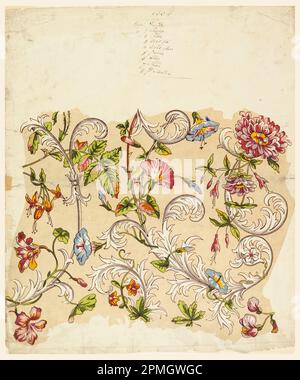 Print, Trial Proof for a Flower Chintz; France; woodcut in multicolored inks on tan ground on white paper; 53 x 44.5 cm (20 7/8 x 17 1/2 in.) Stock Photo