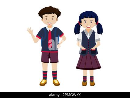 Vector illustration of student boy and student girl with school suit isolated on white background Stock Vector