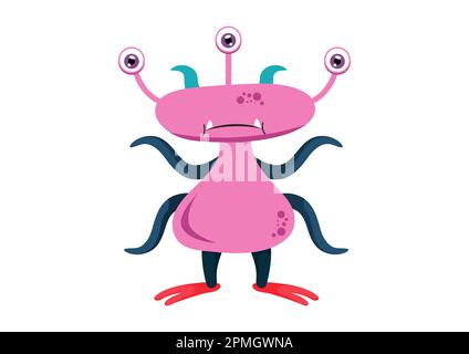Vector illustration of three eyed alien isolated on white background Stock Vector