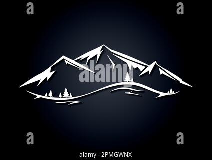 Vector illustration of white mountain panorama view in flat style Stock Vector