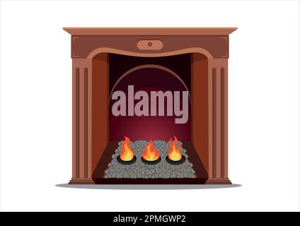 Vintage wood fireplace vector illustration Stock Vector