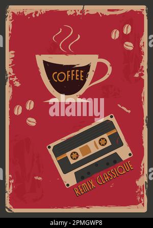 Vintage Banner. Retro Style. Coffee Cup, Retro Tape, Classic Remix Stock Vector