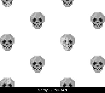 Pixel art skull seamless pattern. 8-bit retro video game style vector background Stock Vector