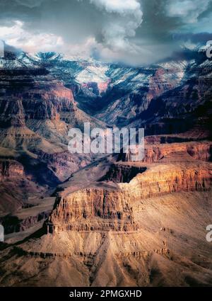 Overlooking the Grand Canyon in winter from Mather Point, Arizona. Stock Photo