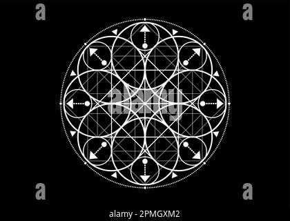 Sacred Geometry symbol. Logo icon Geometric mystic mandala of alchemy esoteric Flower of Life. Mystical arrows of fortune, white vector tattoo divine Stock Vector