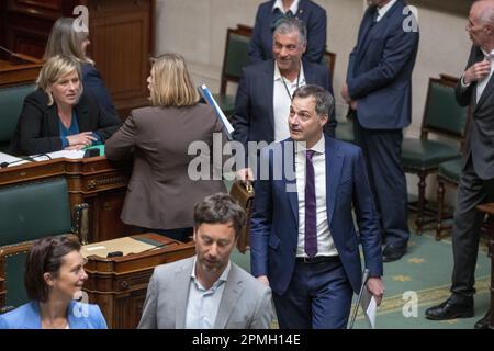 Brussels, Belgium. 13th Apr, 2023. Prime Minister Alexander De Croo arrives for a plenary session of the Chamber at the Federal Parliament in Brussels on Thursday 13 April 2023. BELGA PHOTO NICOLAS MAETERLINCK Credit: Belga News Agency/Alamy Live News Stock Photo