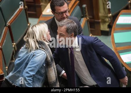 Brussels, Belgium. 13th Apr, 2023. Prime Minister Alexander De Croo arrives for a plenary session of the Chamber at the Federal Parliament in Brussels on Thursday 13 April 2023. BELGA PHOTO NICOLAS MAETERLINCK Credit: Belga News Agency/Alamy Live News Stock Photo