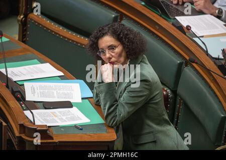 Brussels, Belgium. 13th Apr, 2023. Foreign minister Hadja Lahbib pictured during a plenary session of the Chamber at the Federal Parliament in Brussels on Thursday 13 April 2023. BELGA PHOTO NICOLAS MAETERLINCK Credit: Belga News Agency/Alamy Live News Stock Photo