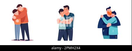 set vector illustration of man hugs his kid and feel love and proud isolate on white background Stock Vector