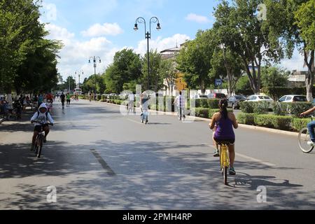 MERIDA, MEXICO - OCTOBER 30, 2016 Sunday cycling on the  Paseo de Montejo Stock Photo