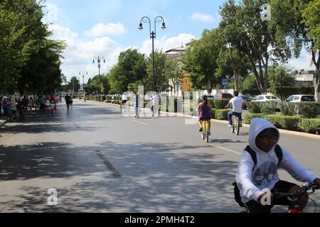 MERIDA, MEXICO - OCTOBER 30, 2016 Sunday cycling on the  Paseo de Montejo Stock Photo