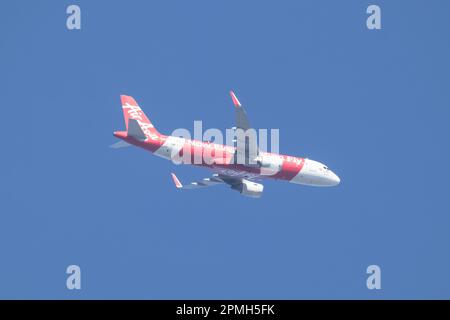 Chiangmai, Thailand -   January  5 2023: 9M-AGC Airbus A320-200 of Airasia. Take off from Chiangmai airport to Kuala lumpur, Malaysia. Stock Photo