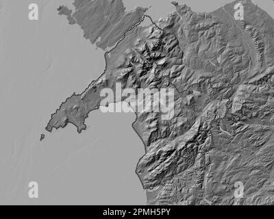 Gwynedd, region of Wales - Great Britain. Bilevel elevation map with lakes and rivers Stock Photo