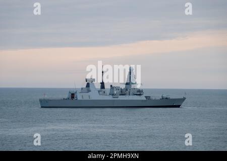 HMS Dauntless D33 in the sea at Plymouth Devon England Stock Photo