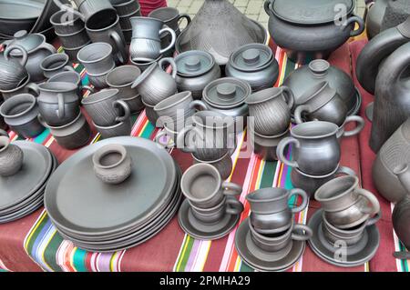 A variety of pottery made by folk craftsmen from clay. Stock Photo
