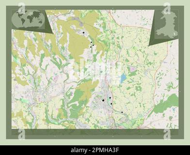 Torfaen, region of Wales - Great Britain. Open Street Map. Locations of major cities of the region. Corner auxiliary location maps Stock Photo