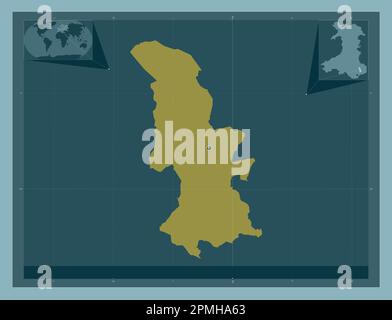 Torfaen, region of Wales - Great Britain. Solid color shape. Corner auxiliary location maps Stock Photo