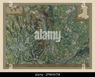 Torfaen, region of Wales - Great Britain. High resolution satellite map. Corner auxiliary location maps Stock Photo