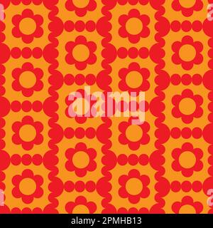 Colorfull geometric orange red flowers pattern. Vector illustration Stock Vector