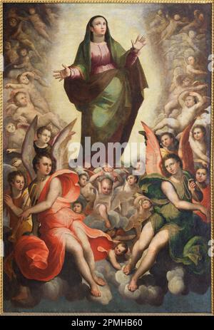 GENOVA, ITALY - MARCH 6, 2023: The painting of Assumption in the church Chiesa di Santa Caterina by Andrea Semino (1526 - 1594). Stock Photo