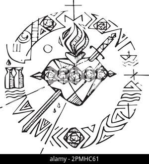 Hand drawn vector illustration or drawing of Mary's heart Stock Vector