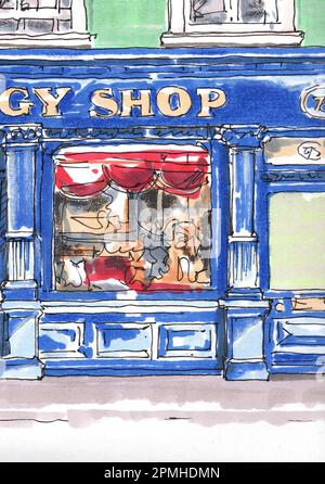 Colour sketch of an old fashioned shop front. Stock Photo