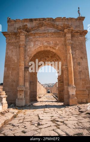North Tetrapylon gate, Roman ruins of Jerash, Jordan, Middle East Stock Photo