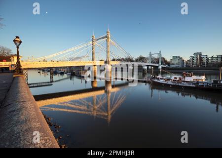 Albert Bridge over the River Thames at Chelsea, London, England, United Kingdom, Europe Stock Photo