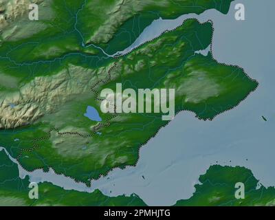 Fife, region of Scotland - Great Britain. Colored elevation map with lakes and rivers Stock Photo