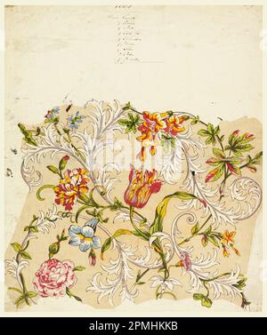 Print, Trial Proof for a Flower Chintz; France; woodcut in multicolored inks on tan ground on white paper; 53 x 44.8 cm (20 7/8 x 17 5/8 in.) Stock Photo