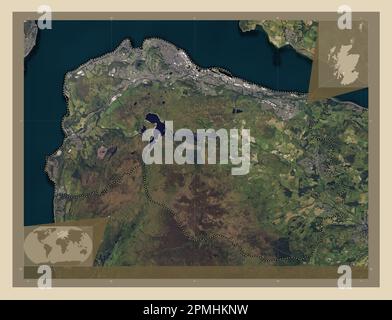 Inverclyde, region of Scotland - Great Britain. High resolution satellite map. Corner auxiliary location maps Stock Photo