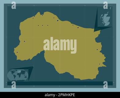 Inverclyde, region of Scotland - Great Britain. Solid color shape. Locations of major cities of the region. Corner auxiliary location maps Stock Photo