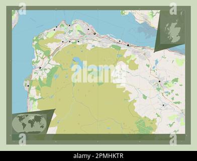 Inverclyde, region of Scotland - Great Britain. Open Street Map. Locations of major cities of the region. Corner auxiliary location maps Stock Photo