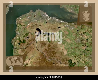 Inverclyde, region of Scotland - Great Britain. Low resolution satellite map. Corner auxiliary location maps Stock Photo