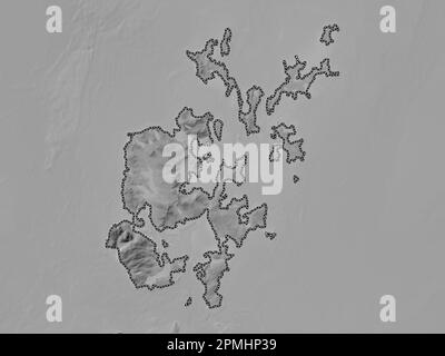 Orkney Islands, region of Scotland - Great Britain. Grayscale elevation map with lakes and rivers Stock Photo