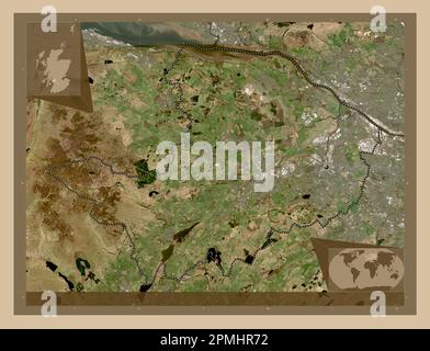 Renfrewshire, region of Scotland - Great Britain. Low resolution satellite map. Corner auxiliary location maps Stock Photo