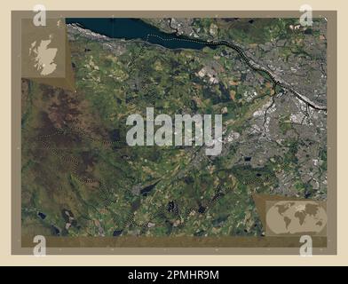 Renfrewshire, region of Scotland - Great Britain. High resolution satellite map. Corner auxiliary location maps Stock Photo