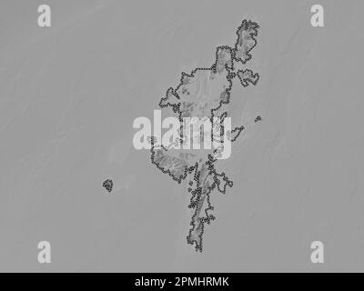 Shetland Islands, region of Scotland - Great Britain. Grayscale elevation map with lakes and rivers Stock Photo